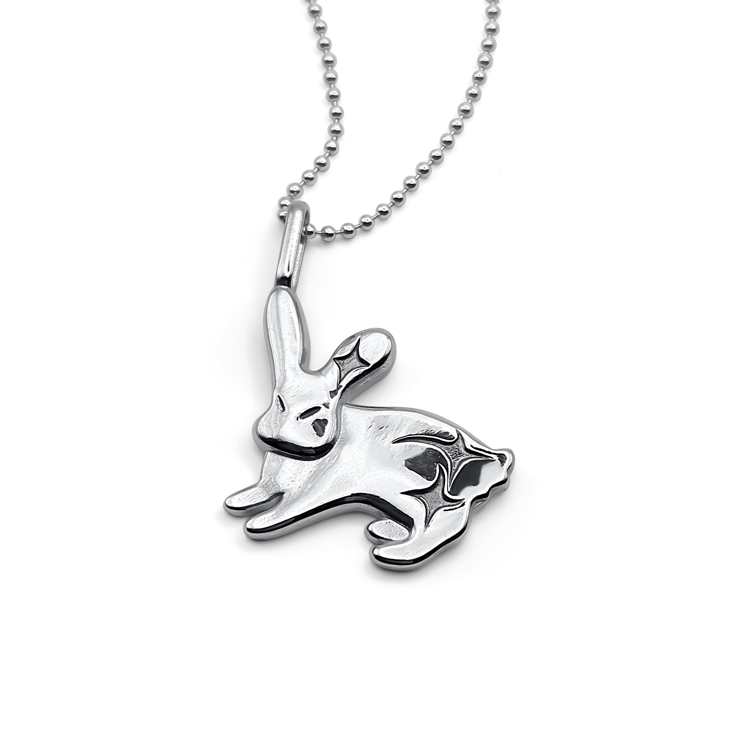 Sterling Silver Bunny Rabbit Coin Bezel Pendant On 30" Snake Chain - 925, Made In USA